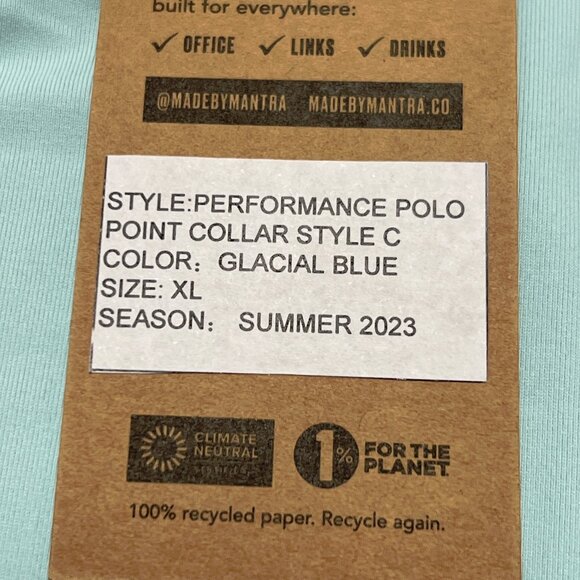 New Mantra Polo Shirt Men XL Glacial Blue Golf Performance Point Collar NWT - Picture 3 of 8